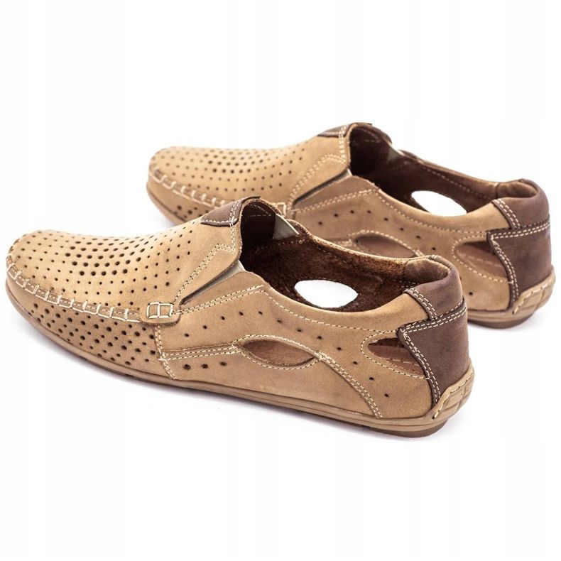Olivier Męskie mokasyny 901 na lato beżowe dziurkowane beżowy 7