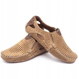 Olivier Męskie mokasyny 901 na lato beżowe dziurkowane beżowy 6