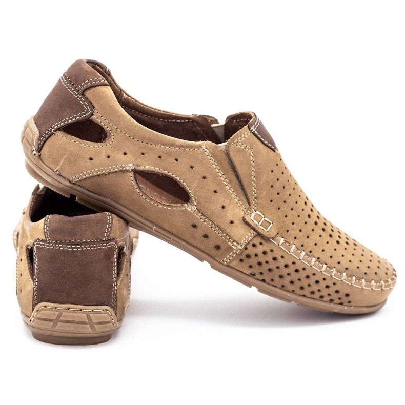 Olivier Męskie mokasyny 901 na lato beżowe dziurkowane beżowy 5