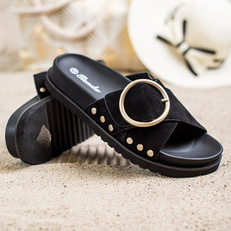 Renda Casualowe Klapki czarne 1