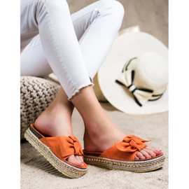 SHELOVET Klapki z espadryle z kokardą pomarańczowe 2