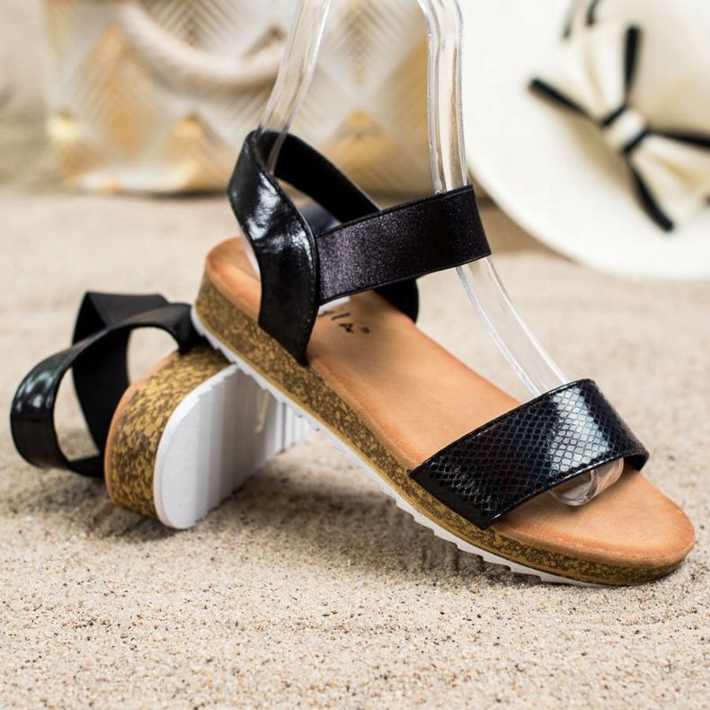 Kayla Błyszczące Sandały Z Eko Skóry czarne 1