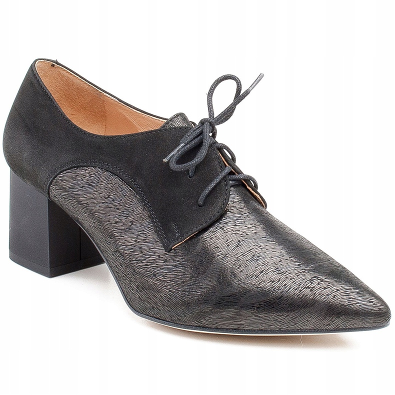 Marco Shoes Czarne półbuty sznurowane 1248P z zamszu ze wzorem 1