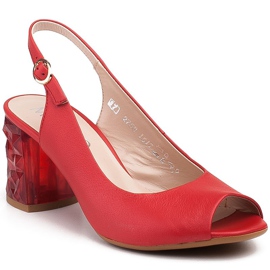 Marco Shoes Skórzane sandały czerwone z obcasem 3D 1