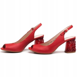 Marco Shoes Skórzane sandały czerwone z obcasem 3D 3