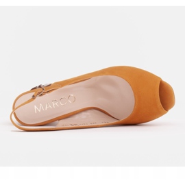 Marco Shoes Skórzane sandały żółte z obcasem 3D 1517P 4