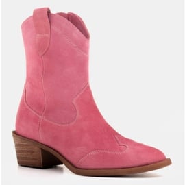 Marco Shoes Różowe kowbojki z naturalnego zamszu bez ocieplenia 2
