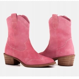 Marco Shoes Różowe kowbojki z naturalnego zamszu bez ocieplenia 6