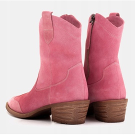 Marco Shoes Różowe kowbojki z naturalnego zamszu bez ocieplenia 7