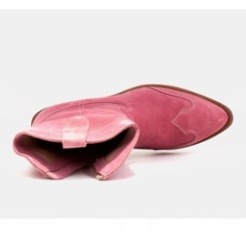 Marco Shoes Różowe kowbojki z naturalnego zamszu bez ocieplenia 8