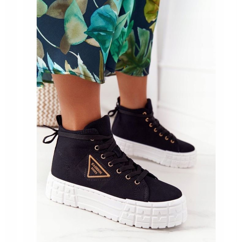 Damskie Wysokie Tenisówki Na Platformie Czarne Manhattan 1