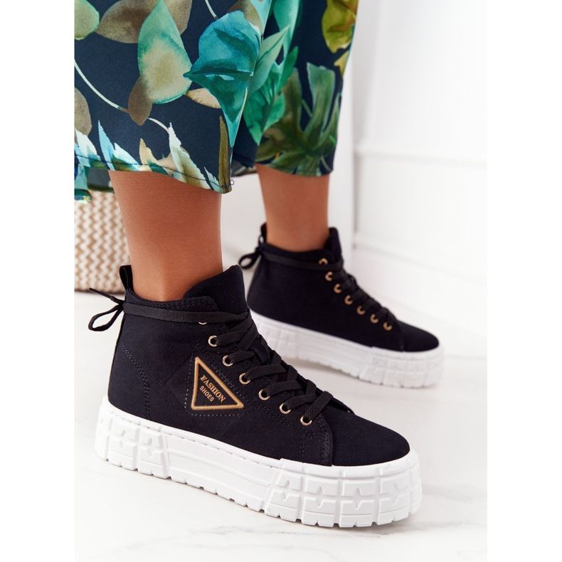 Damskie Wysokie Tenisówki Na Platformie Czarne Manhattan 2