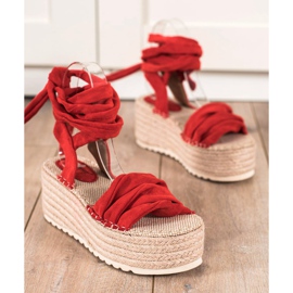 Seastar Wiązane Sandały Na Wysokiej Platformie czerwone 1