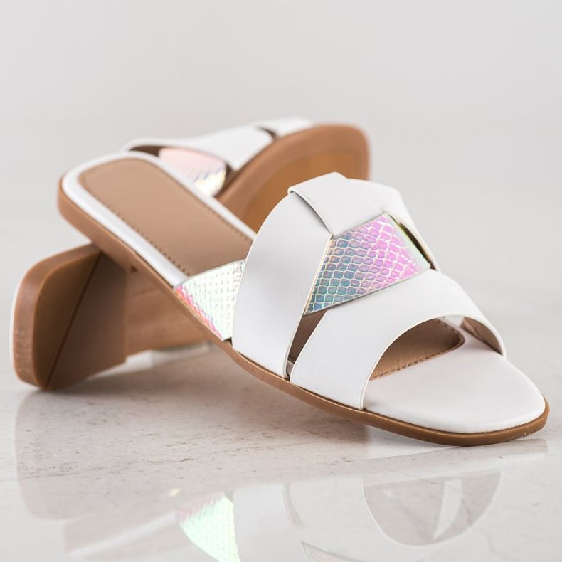 SHELOVET Klapki Z Wstawką Holo białe 1