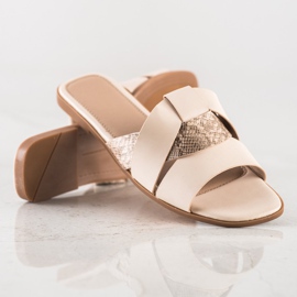 SHELOVET Klapki Z Wstawką Snake Print beżowy 1