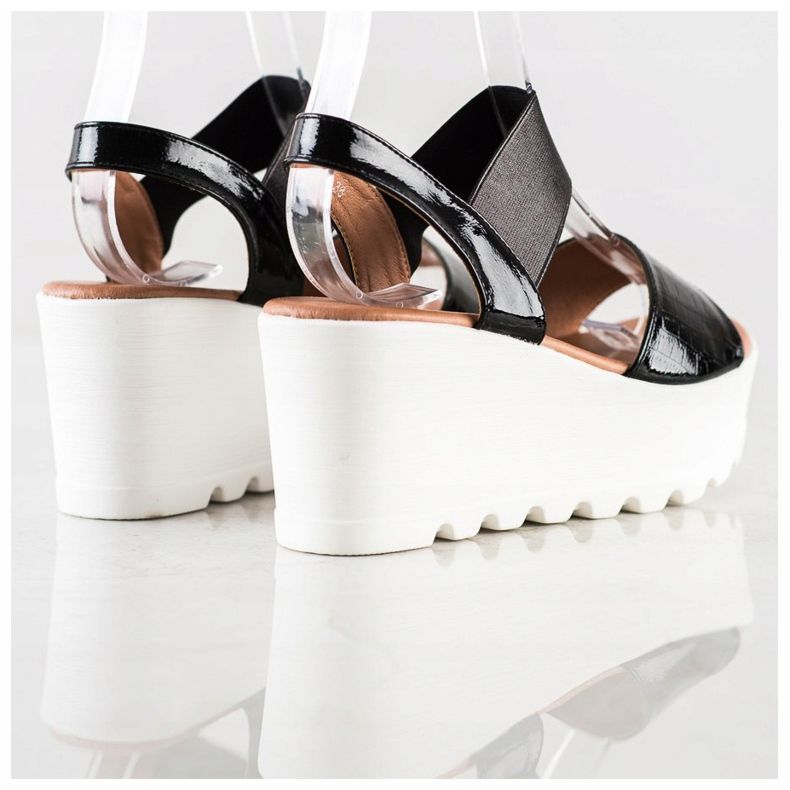 Weide Lekkie Sandały Na Bialej Koturnie czarne 1