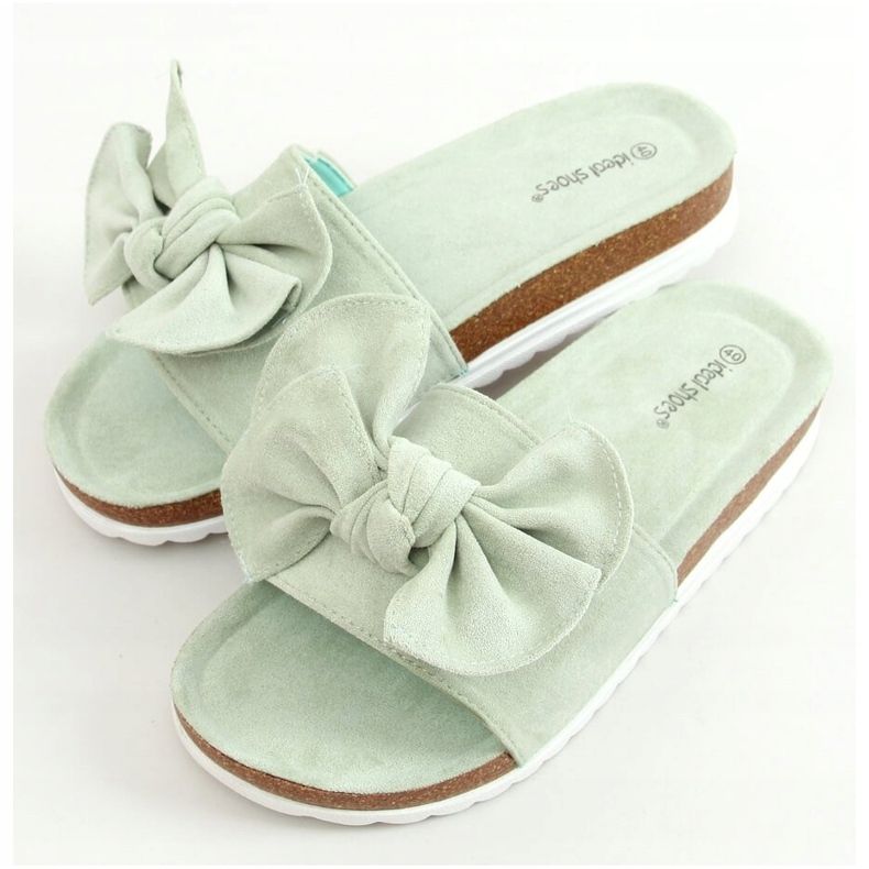 Klapki na korku seledynowe 7855 Green zielone 1