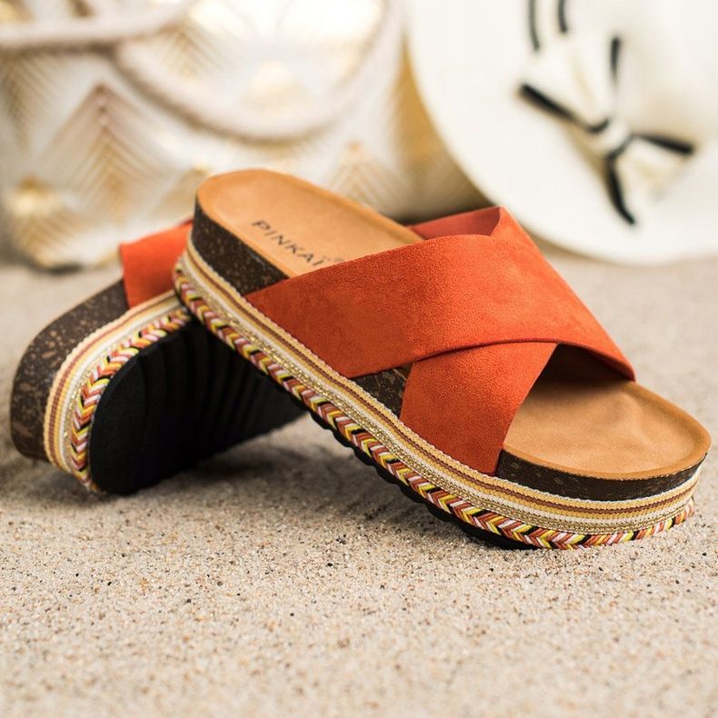 SHELOVET Pomarańczowe Klapki Z Zamszu 1