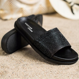 SHELOVET Czarne Błyszczące Klapki 1