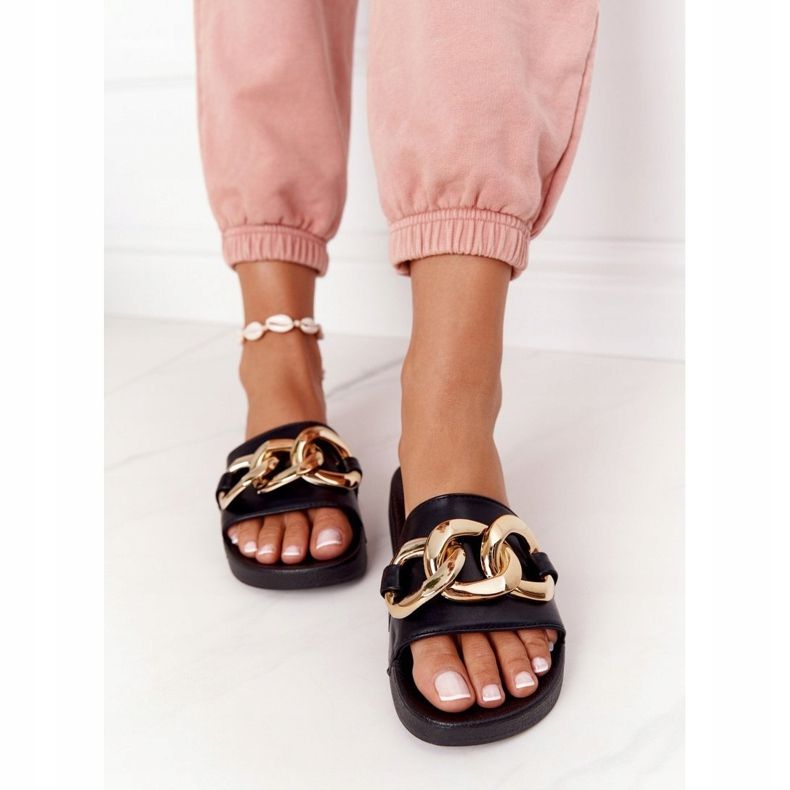 PS1 Gumowe Klapki Z Łańcuchem Czarne One Moment 1