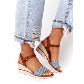 EVE Sandały Na Koturnie Z Plecionką Niebieskie Tenerife brązowe 3