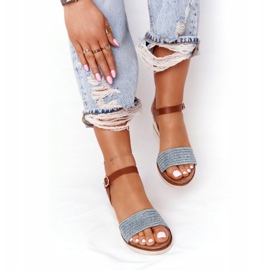 EVE Sandały Na Koturnie Z Plecionką Niebieskie Tenerife brązowe 5