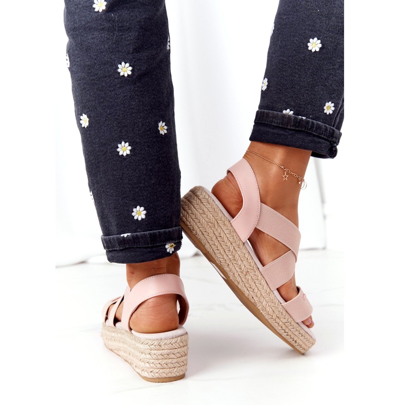 Sandały Na Koturnie Ze Ściągaczem Big Star HH274413 Różowe 3