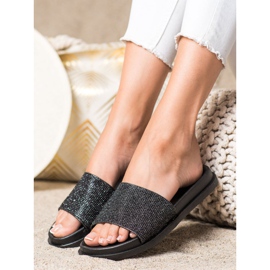 SHELOVET Czarne Błyszczące Klapki 2