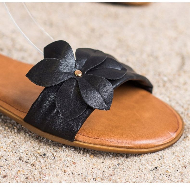 Diamantique Czarne Sandały Z Kwiatkiem 2