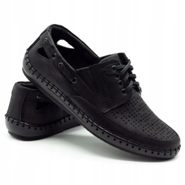 Polbut Buty męskie mokasyny ażurowe J69L czarne 1