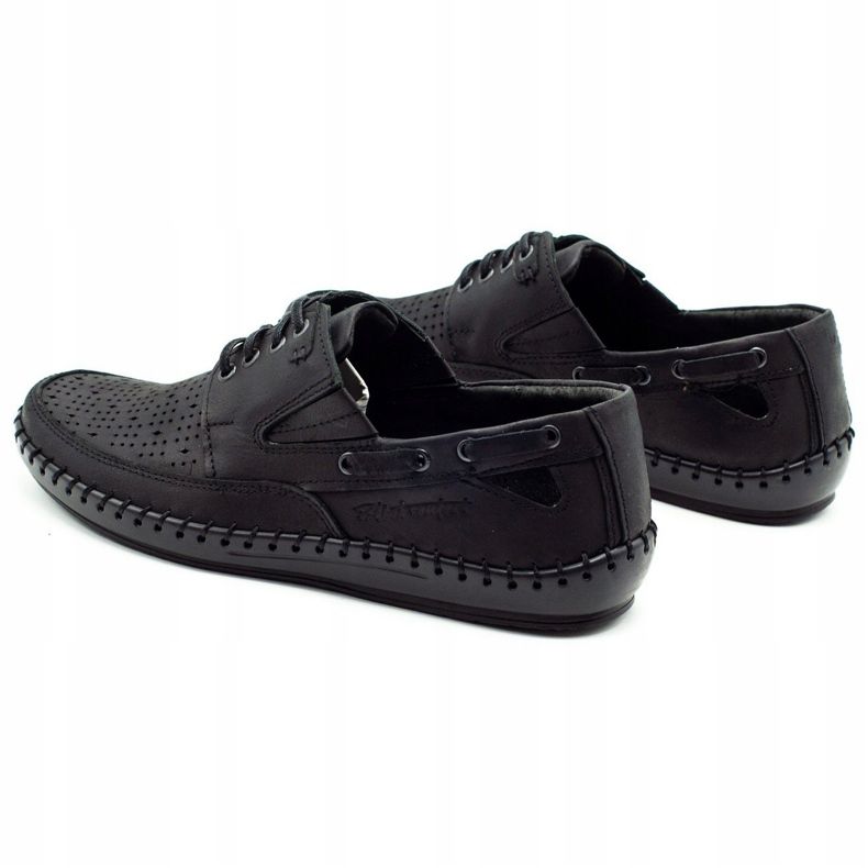 Polbut Buty męskie mokasyny ażurowe J69L czarne 4