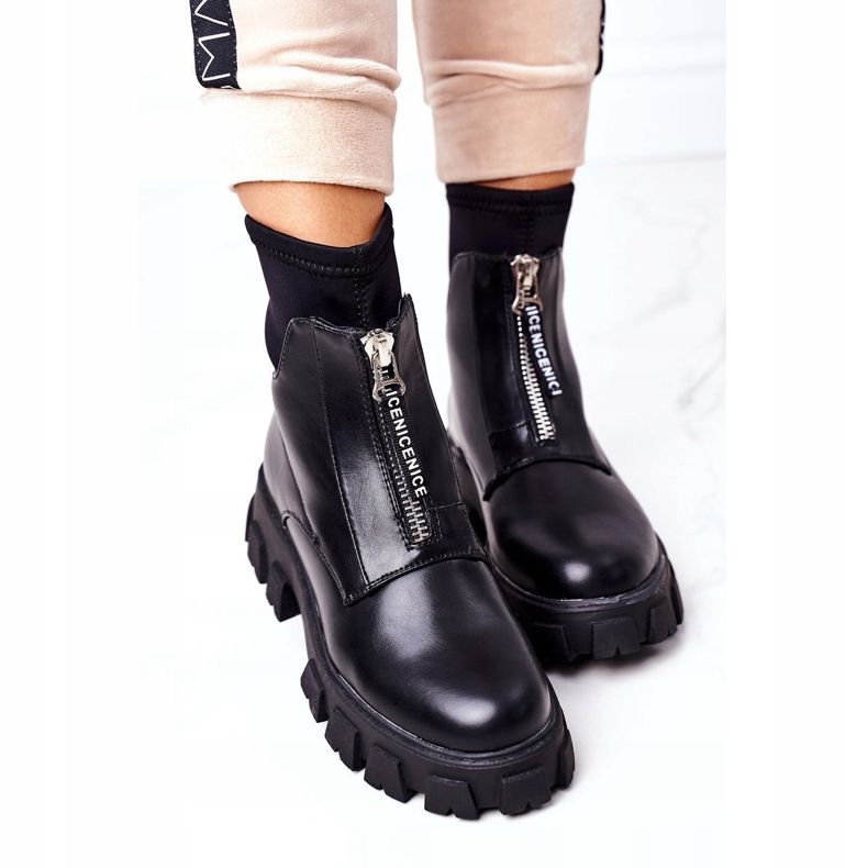 PS1 Damskie Botki Workery Z Suwakiem Czarne Cheers 1