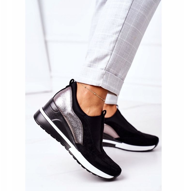 Wsuwane Sneakersy Na Koturnie Vinceza 10593 Czarno-Srebrne czarne srebrny 1