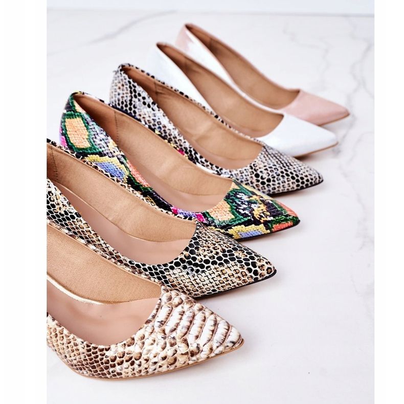 Satynowe Czółenka Ze Zwierzęcym Wzorem Lewski Shoes 2801 Srebrne srebrny 1