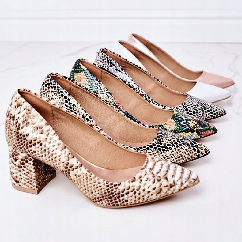 Satynowe Czółenka Ze Zwierzęcym Wzorem Lewski Shoes 2801 Srebrne srebrny 2