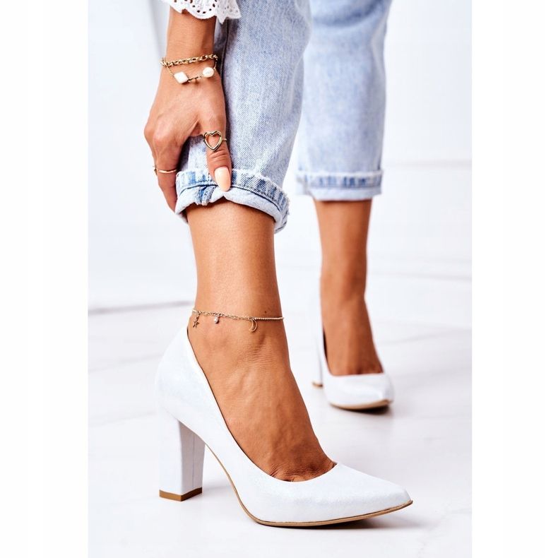 Satynowe Czółenka Ze Zwierzęcym Wzorem Lewski Shoes 2453 Srebrne srebrny 2