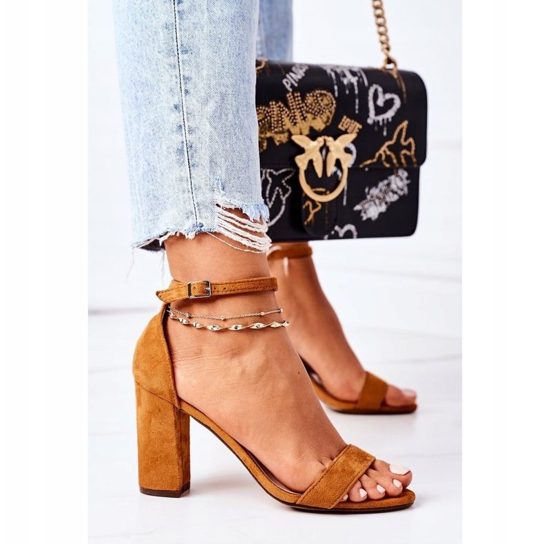 PS1 Zamszowe Sandały Na Słupku Camel Florence brązowe 2