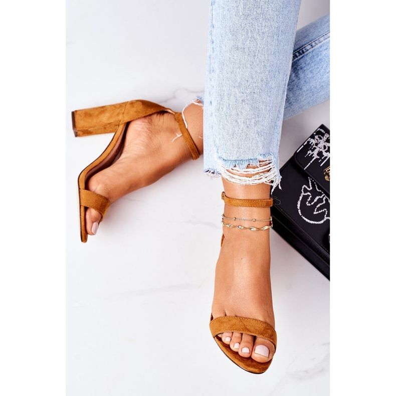 PS1 Zamszowe Sandały Na Słupku Camel Florence brązowe 1