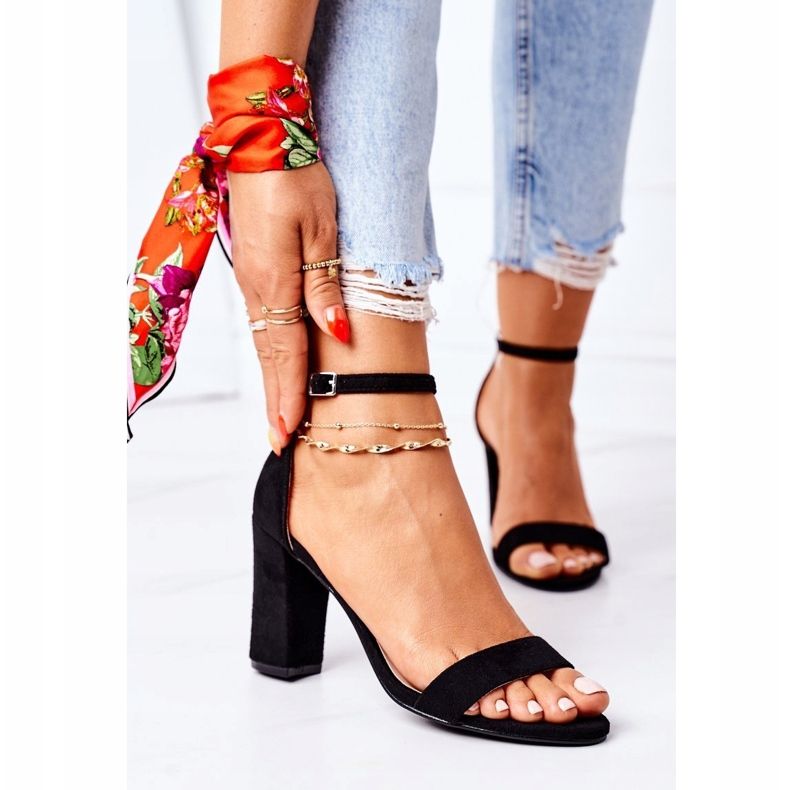 PS1 Zamszowe Sandały Na Słupku Czarne Florence 2