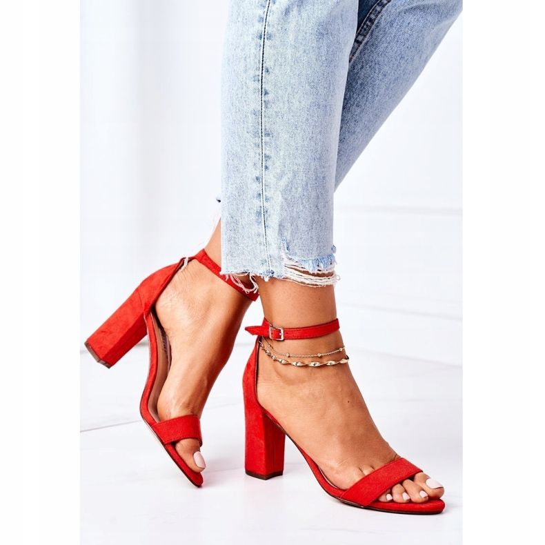 PS1 Zamszowe Sandały Na Słupku Czerwone Florence 1