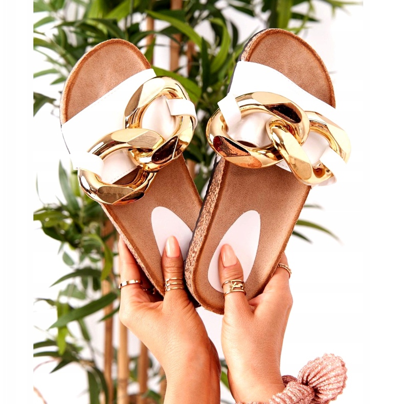 PS1 Klapki Na Korku Z Łańcuchem Białe Last Dance złoty 6