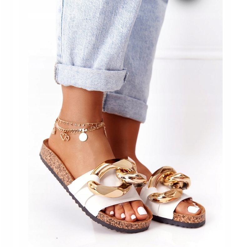 PS1 Klapki Na Korku Z Łańcuchem Białe Last Dance złoty 5