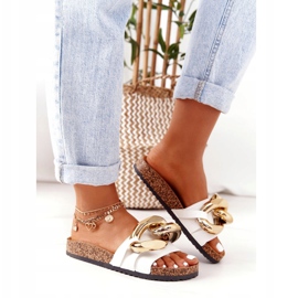 PS1 Klapki Na Korku Z Łańcuchem Białe Last Dance złoty 3