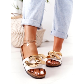 PS1 Klapki Na Korku Z Łańcuchem Białe Last Dance złoty 2