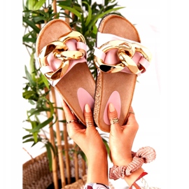 PS1 Klapki Na Korku Z Łańcuchem Białe Last Dance złoty 7