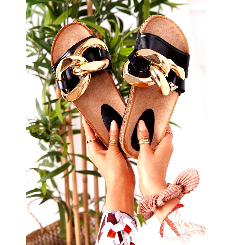 PS1 Klapki Na Korku Z Łańcuchem Białe Last Dance złoty 1