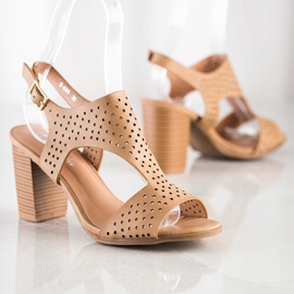 Renda Ażurowe Sandały Z Eko Skóry brązowe 1