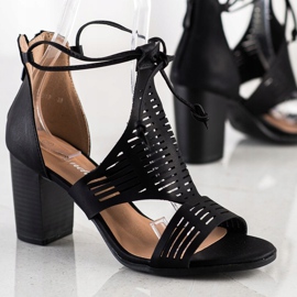 Renda Ażurowe Sandały Z Wiązaniem czarne 1