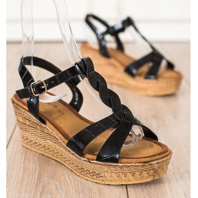 Queentina Sandały Z Eko Skóry czarne 1