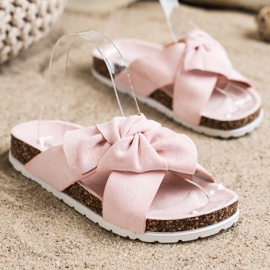 Ideal Shoes Modne Klapki różowe 1
